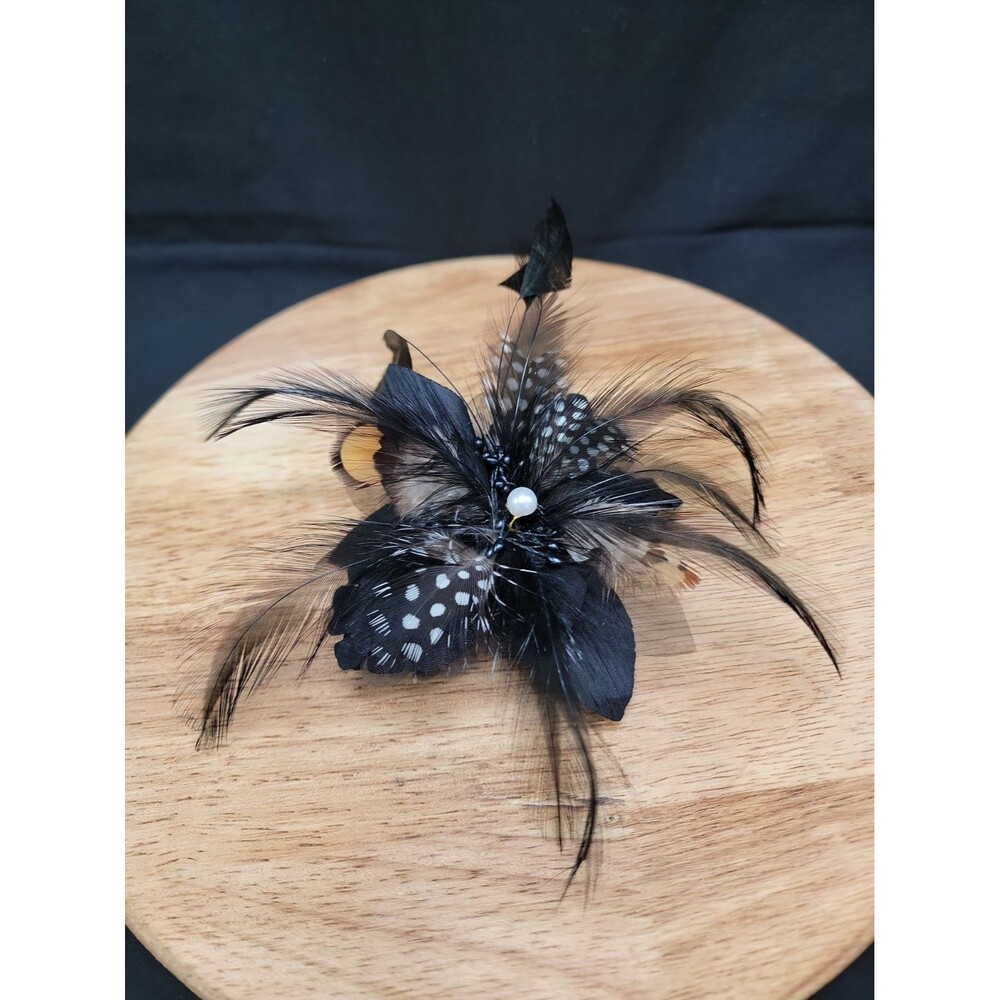 Women's Black Feather Flower Brooch Pin Clip Party Headdress Hat Pin